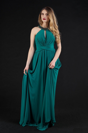 Sukienka długa PAU drapowana zielona