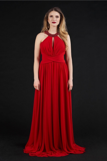 Sukienka długa PAU drapowana czerwona