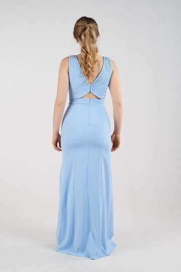 Sukienka długa dopasowana z rozcięciami niebieska